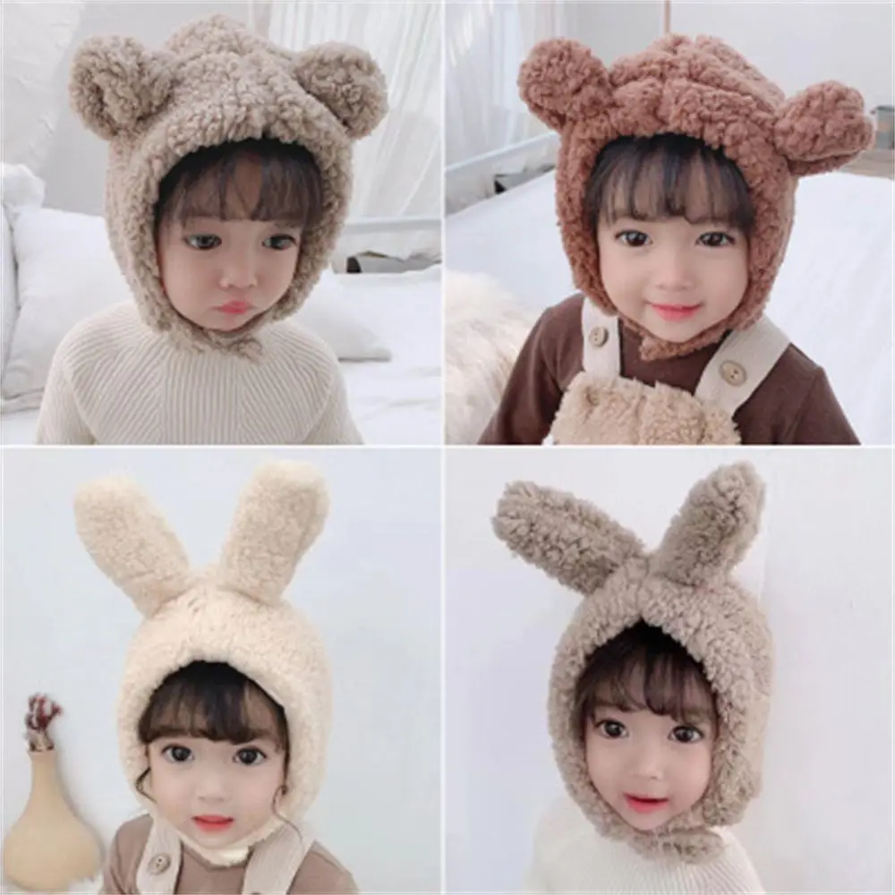 Cute Boys and Girls Winter Warm Baby Winter Hat Rabbit Ear Cap Hooded Scarf Earflap Ear Protection Warm Hat