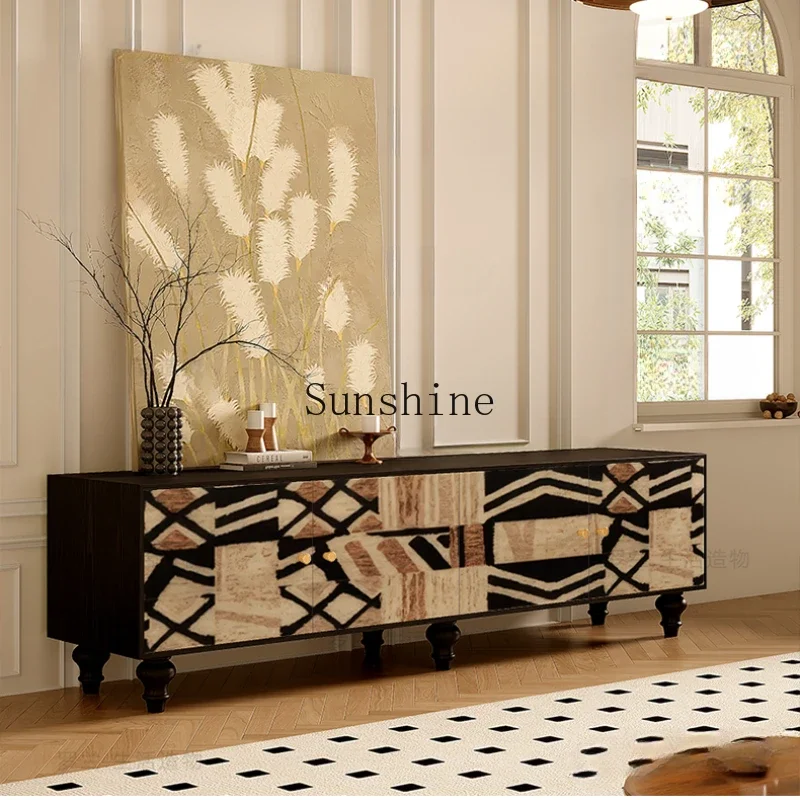 

French retro style solid wood TV cabinet household bedroom bedside decorative cabinet