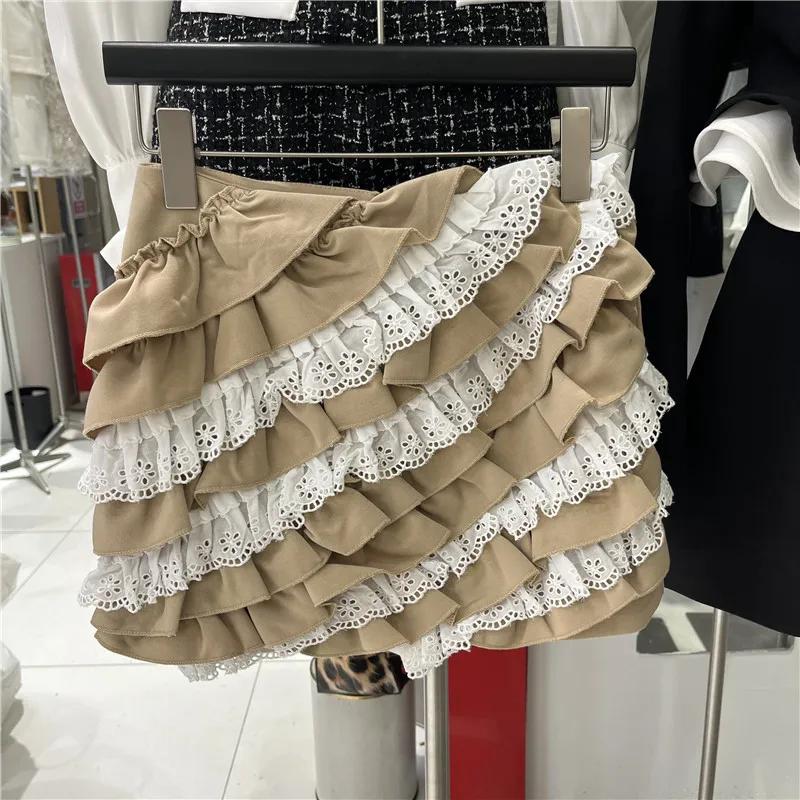 Pure Desire Sexy Girl Style Wood Evil Change Pleated  Skirt Women's Autumn 2025 Side Design Lace Anti-Light Short Skirt