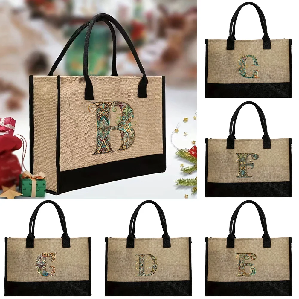 

Jute Bags New Fashion Canvas Bag Reusable Vintage Large Capacity Grocery Organizers Imitation Sacks Handbag Graphic Letter Print