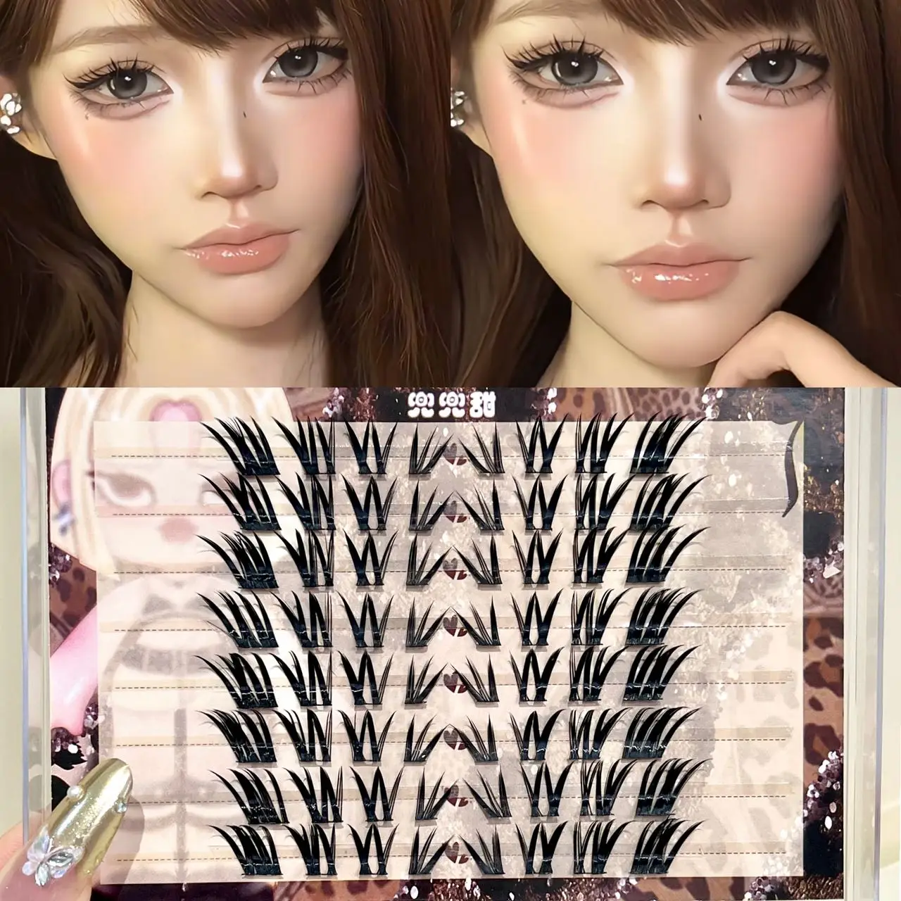 Doudoutian Vintage Korean Smoky Slanted Lashes Dark Layered Clusters Lengthen Eye Tails Y2K Spicy Girl Beginner Retro Makeup