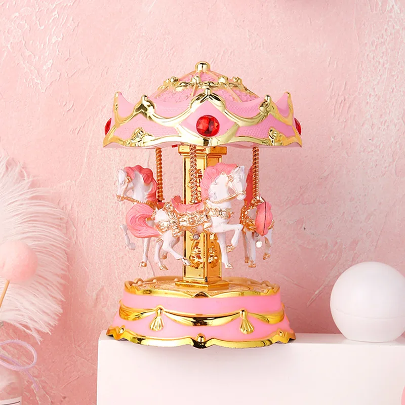 Retro Gold-rimmed Carousel Colorful Flashing Music Box Girl Friend Birthday Gift Clockwork Music Box Home Decoration Sailor Moon