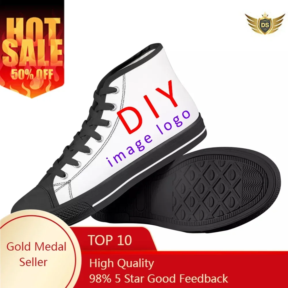 Custom Shoes Customized Plus Size 48 47 Logo Image Men High Low Top Canvas Shoes Sneakers Ladies Unisex Dropshipping