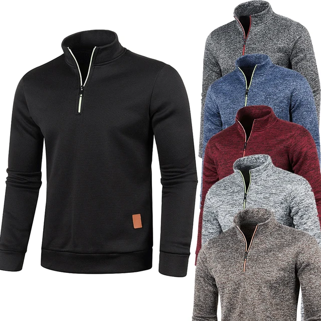 Męskie bluzy z kołnierzem i zamkiem błyskawicznym Wiosna Jesień Casualowy sweter dla mężczyzn Bluzy Outdoorowe Płaszcze z golfem Solidna odzież sportowa