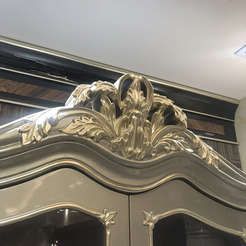 European bookcase solid wood carved storage desk bookcase furniture set study combination