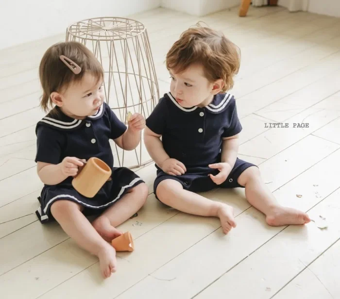 Newborn Photography Romper for Baby Birthday Dress Girls Navy Baby Clothes for Twins Boy and Girl Jumpsuit Oneies Bodysuit