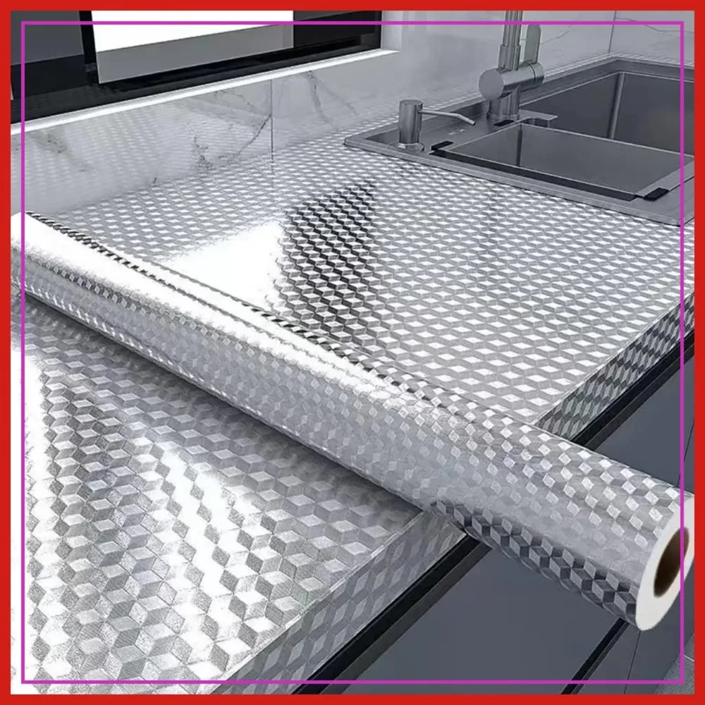 

Waterproof Oil & Heat Resistant Aluminum Foil Wallpaper - Peel and Stick Backsplash for Kitchen Countertop, Drawer, Appliance Cover (15.7"x197")