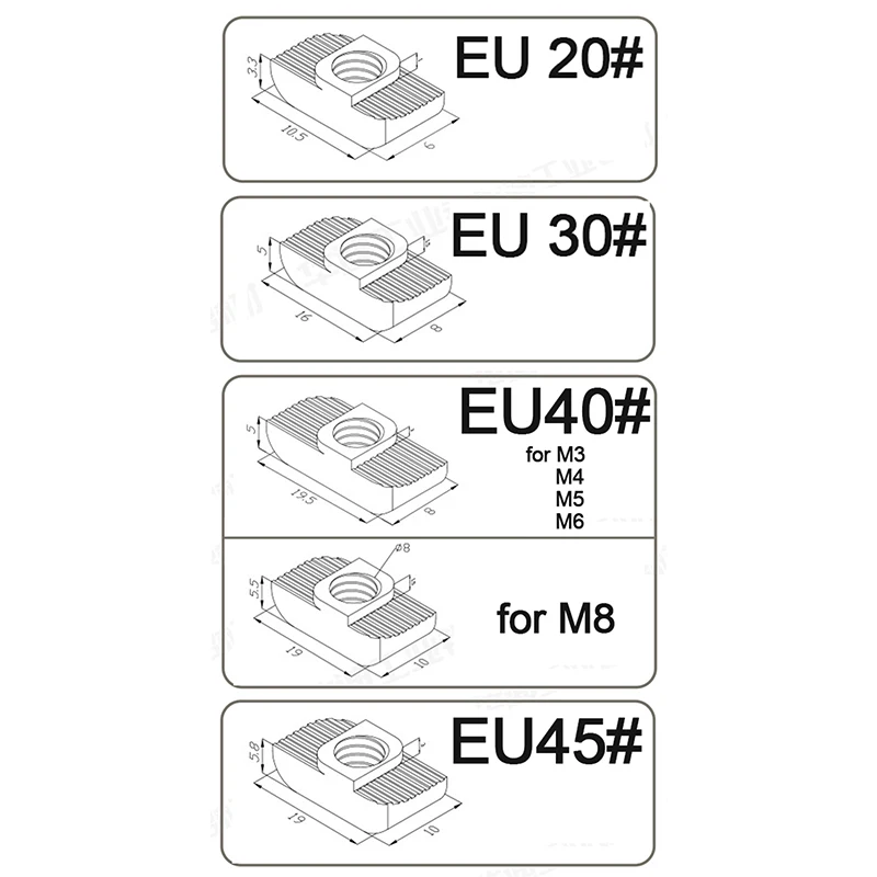 10/ 20/ 50pcs M3 M4 M5 M6 M8 M10 Slot T-nut Sliding T Nut Hammer Drop In Nut Fasten Connector For Aluminum Extrusion