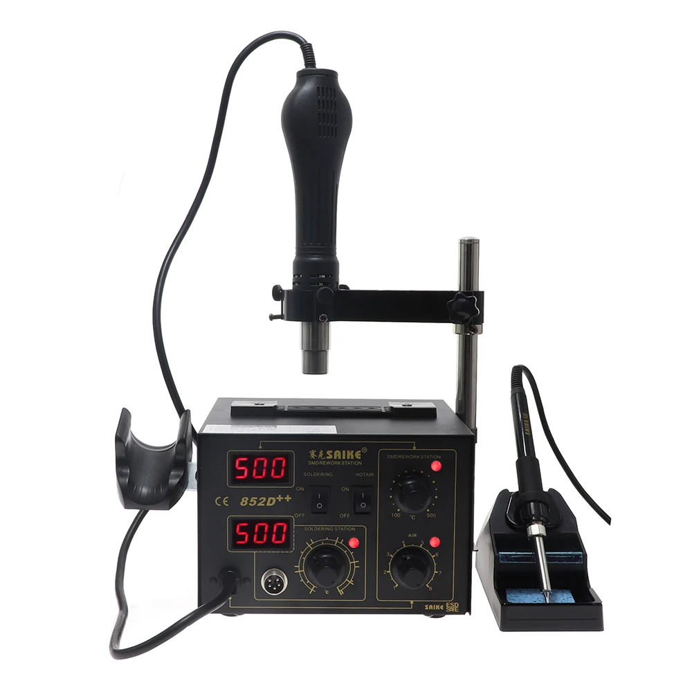 High Quality Original SAIKE 852D++ 2in1 SMD Rework Station Soldering Iron Hot Air Rework Station Hot Air Gun Soldering Station