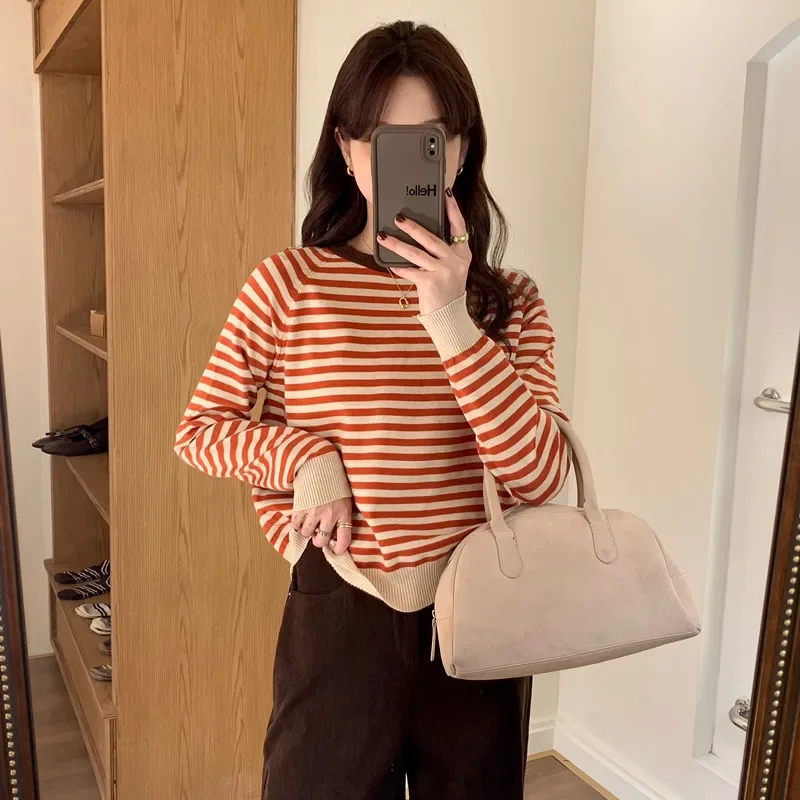 

Lazy Neck Design Beautiful Knitwear Casual Style from Mainland China Nordic Color Block Striped Sweater Women's Spring Autumn