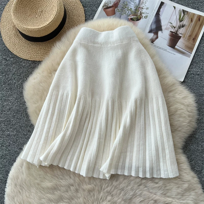 Damen-Strick-Minirock mit hoher Taille, plissierter Swing-Rock, Herbst-Winter, warm, weich, A-Linien-Rock, Damen-Freizeitkleidung, Alltagsbekleidung, Unterteil 644 – Detail 3