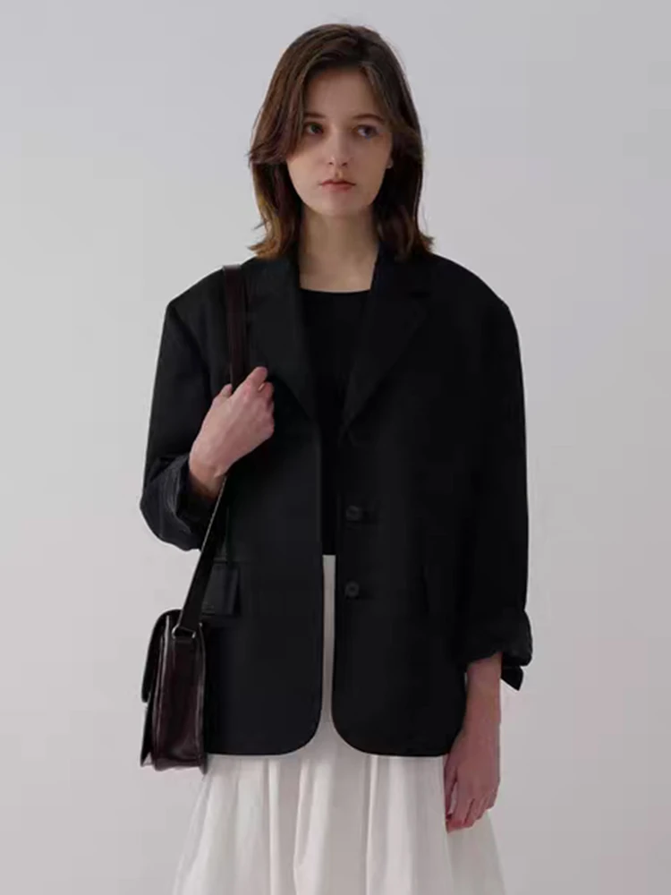 

Однотонный женский пиджак свободного кроя на трех пуговицах, деловой стиль, весна 2025, для работы, теплый, с длинным рукавом, из смесовой шерсти