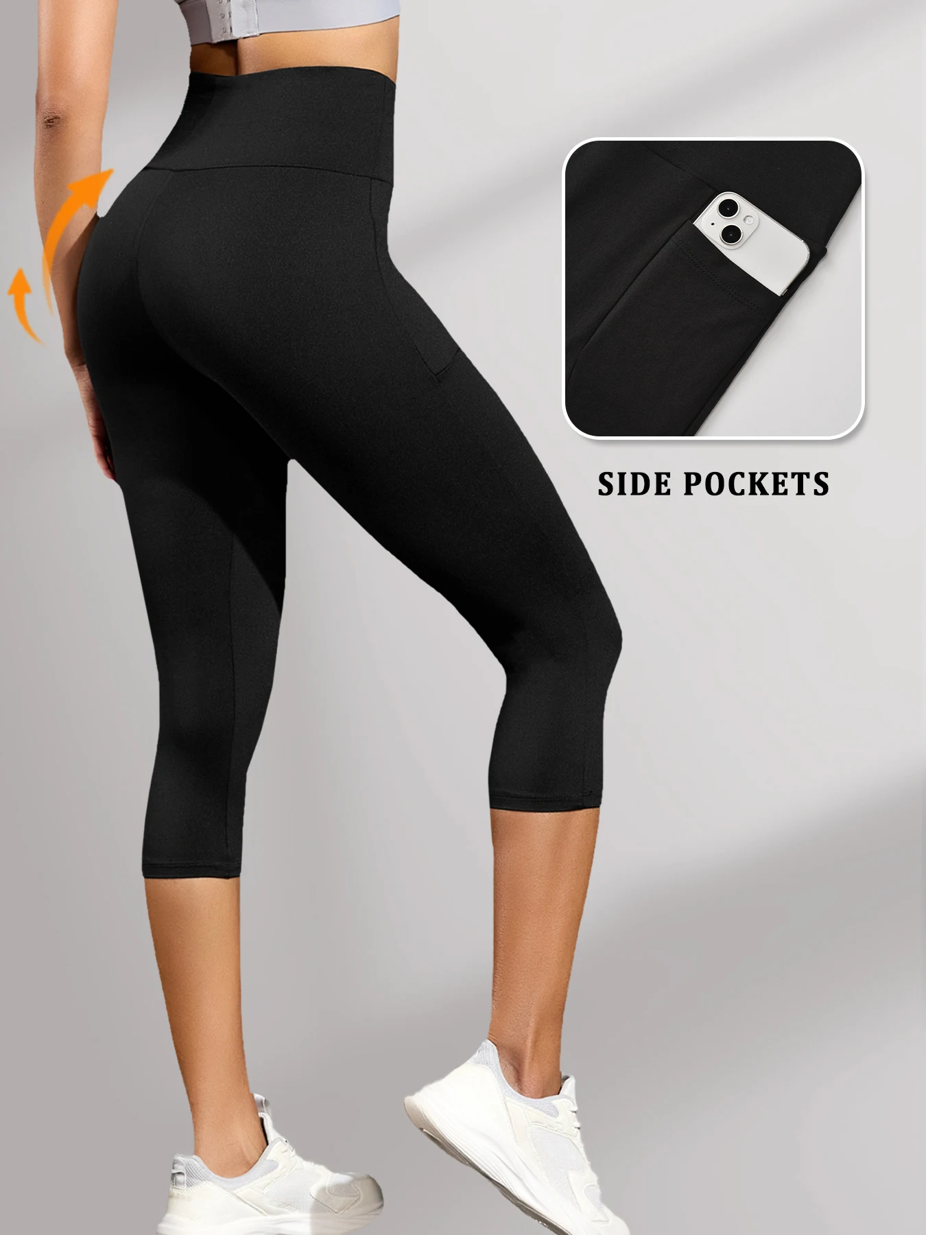 High Waisted Capri Pants for Women with Pockets Tummy Control No See Through Workout Running Yoga Athletic Push Up Gym Leggings