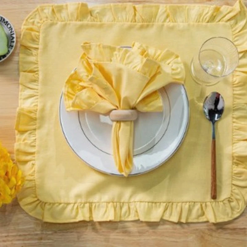 

100% Cotton Ruffled Napkins - Elegant Ruffle Trim Dinner Napkins for Home Kitchen Restaurant Party Table Decoration 45x45cm 6pcs