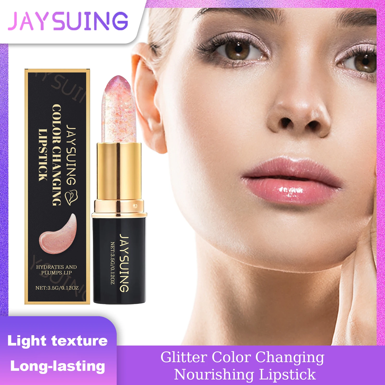 Batom de cristal feminino que muda de cor, transparente, à prova d'água, hidratante, gelatina de cristal, bálsamo labial perolado, cosmético