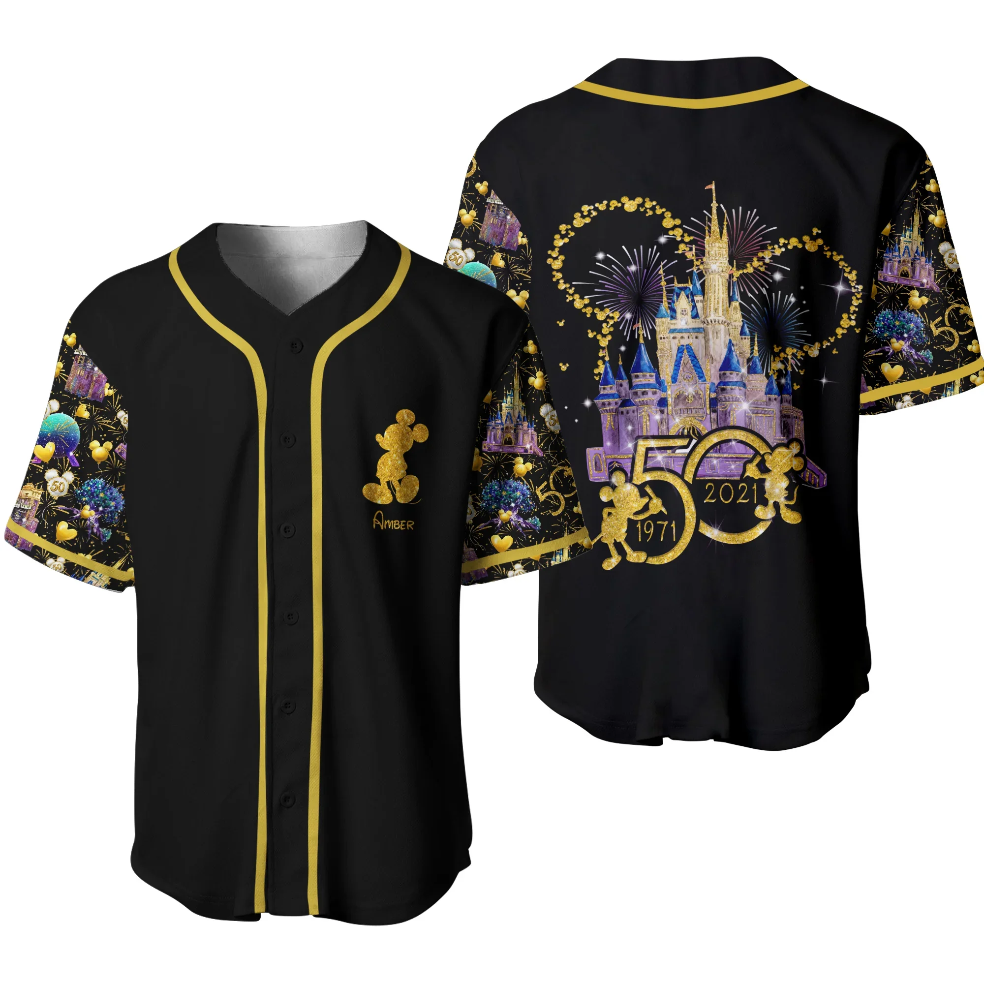 Disney Mickey Baseball Trikot Männer Frauen Tops Disney 50 Jahre Jubiläum Kurzarm Shirt T-Shirt Mode Baseball Uniform