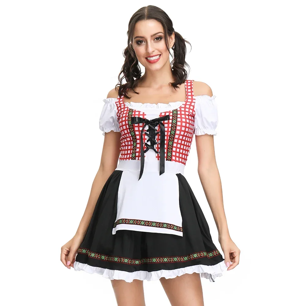 Deluxe Bavaria Tradition Oktoberfest Dirndl Outfit Beer Wench Costume For Women Dress + Apron + Blouse