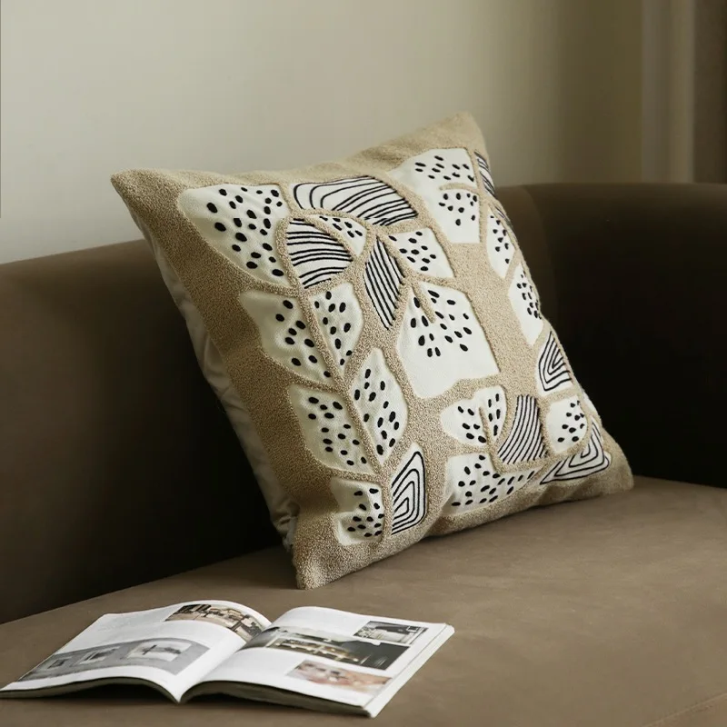 Leaf Pillows 3D Geometric Print Embroidery Cushion Case Soft Khaki Decorative Pillow Cover For Sofa Chair Home Decorations