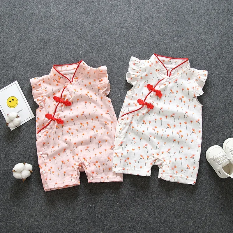 Fashion Spring Jumpsuit Cheongsam baby outfit dress Sweet baby girl Cartoon Cotton Cloth kid newborn baby costume toddler romper