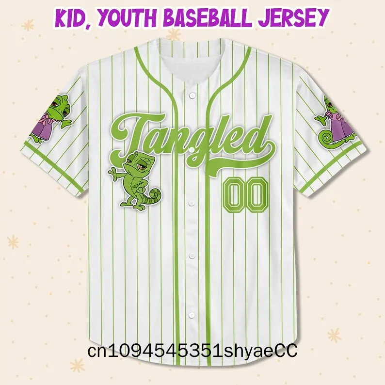 Custom Disney Tangled Pascal Simple Stripe, Custom Name Disney Kid Adult Youth Baseball Jersey Outfit, Disneyland Princess Chara