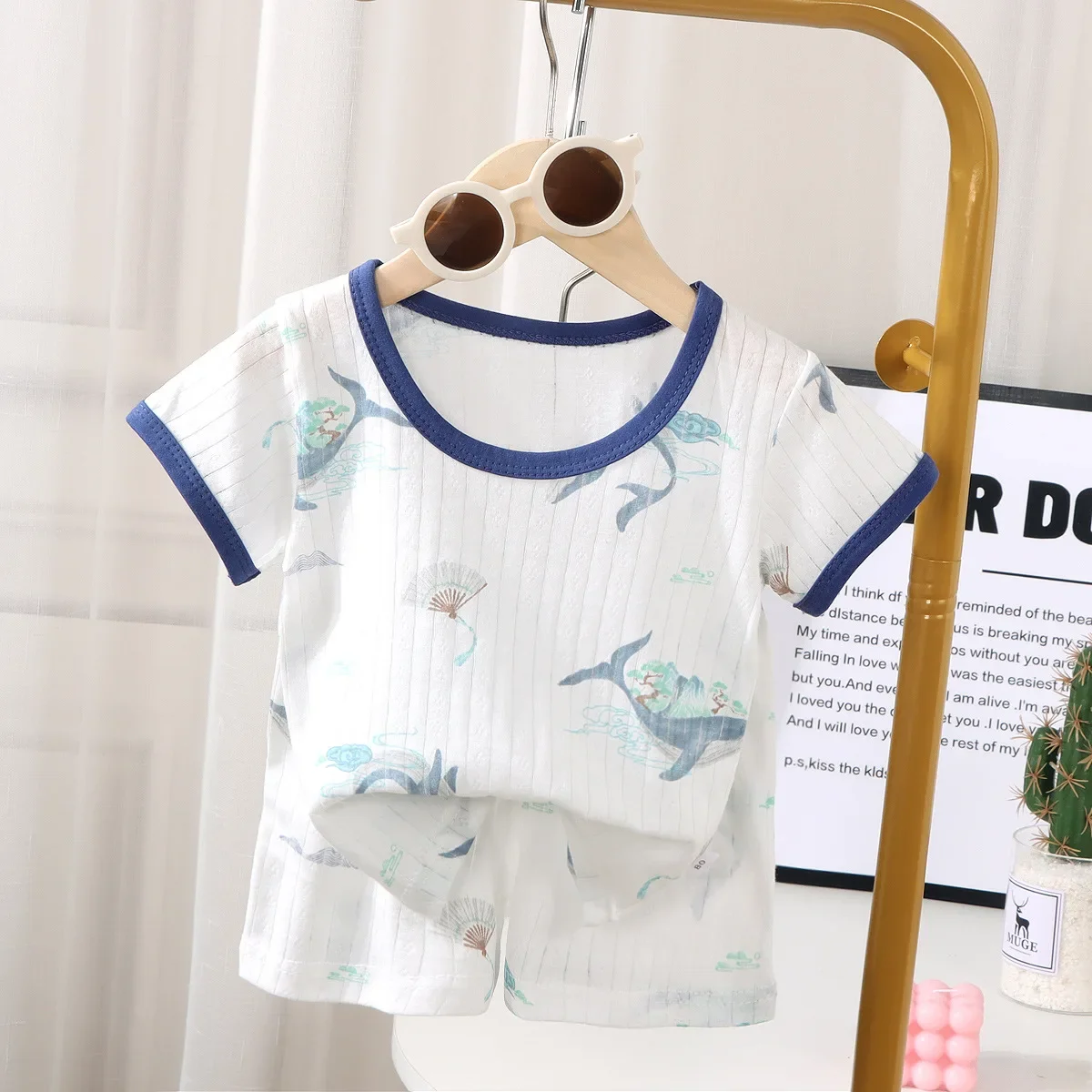 Cute Print Home Clothing Sets For Boys And Girls New Style Casual Short Sleeve Pajamas Outfit Kids Soft Cotton TShirt+Shorts