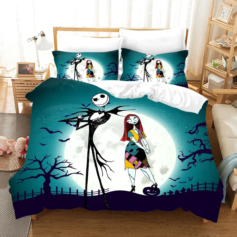 Ensembles de literie de dessin animé mignon Jack et Sally pour enfants, housse de couette, taie d'oreiller, bébé, garçons, filles, adultes, athlon