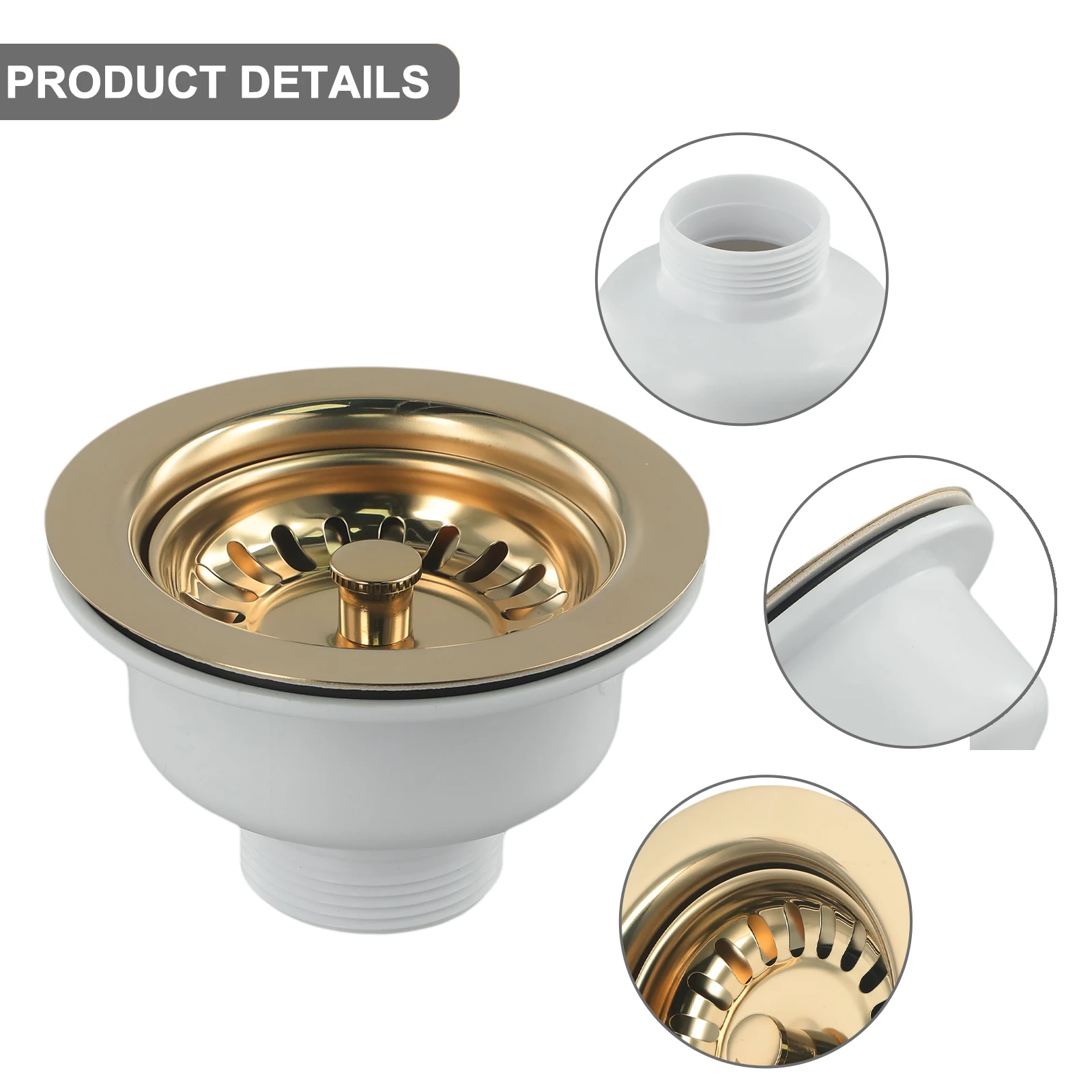 114MM Sink Dish Drainer Strainer Drain Kit For Single Bowl Kitchen With Brushed Gold Plated High-Quality Home Improvement Part