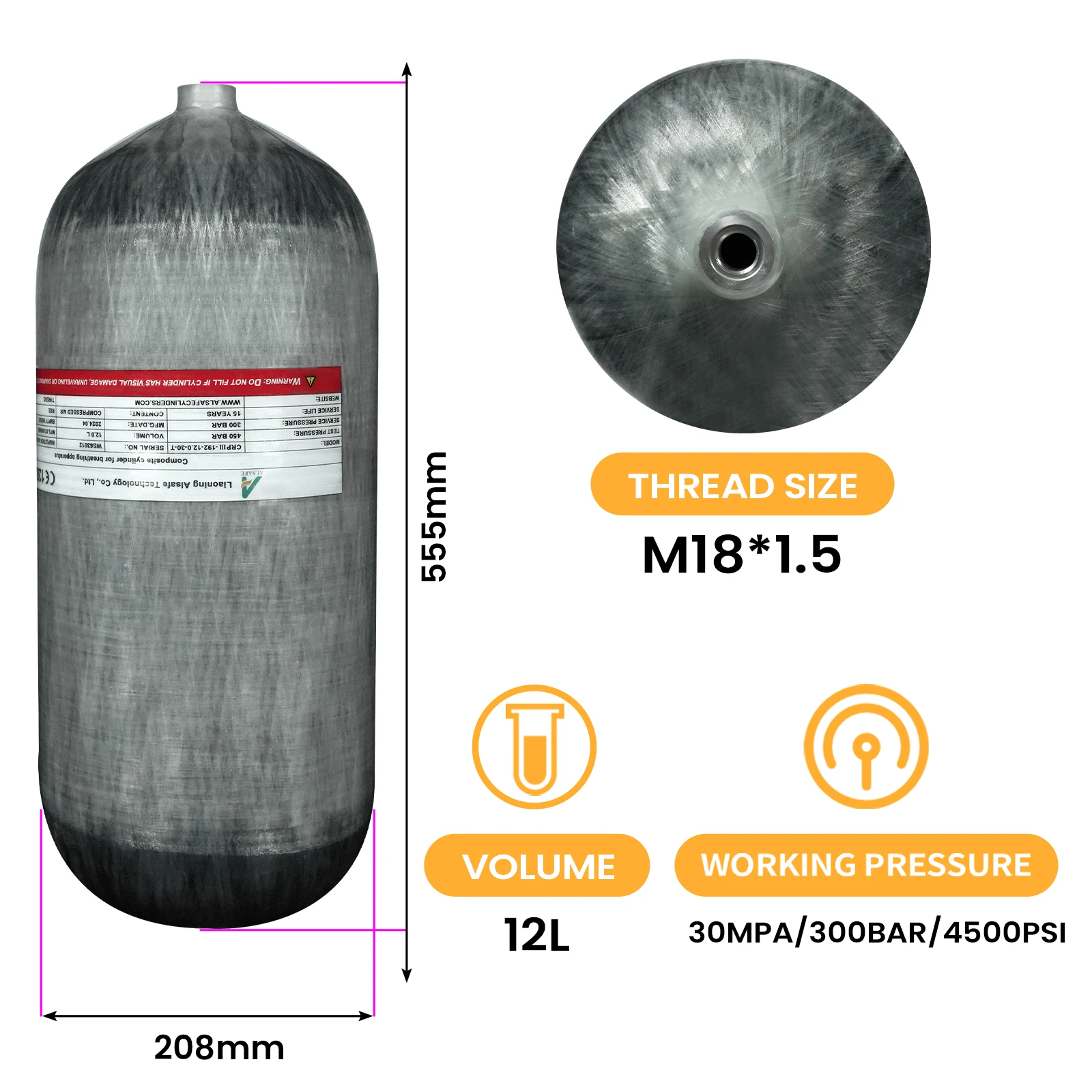 TUXING 300Bar 12L Carbon Fiber Cylinder with Regulating Valve for Underwater Swimming Swimmer Equipment High Pressure Tank