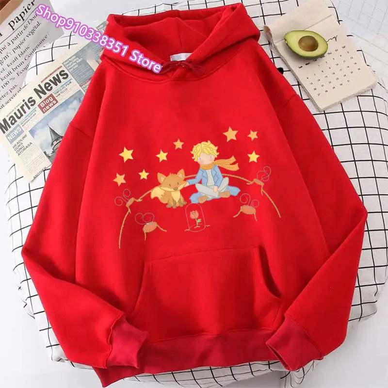 Cartoon The Little Prince and the Fox Anime Hoodie Manga Hoodies Women Kawaii Pullover Sweatshirts Aesthetic Clothes Korean Top