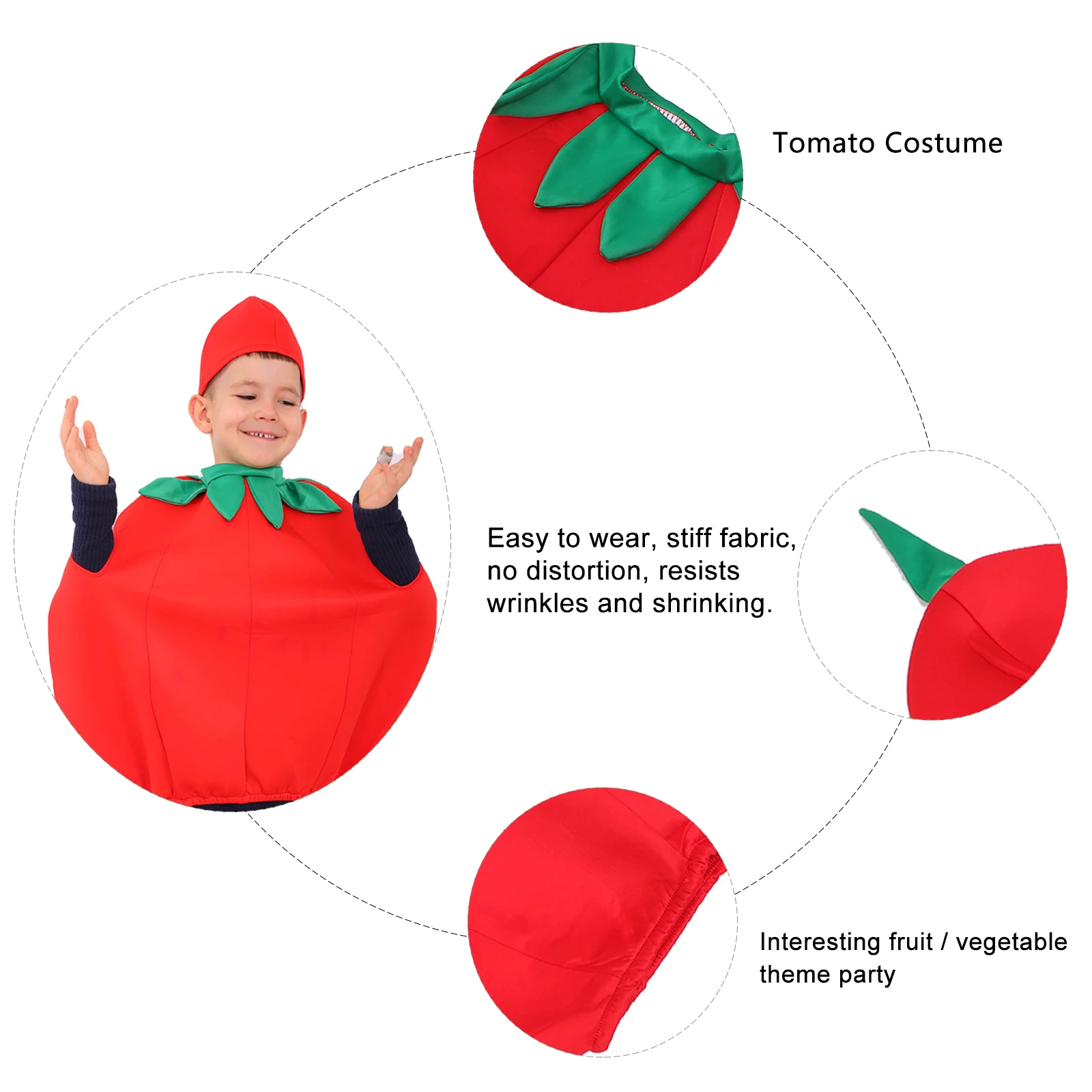 Tomato Shaped Kids Vegetable Costumes Children Clothing Halloween Costume Set Stage Performance Cosplay Accessories Fruit Veggie