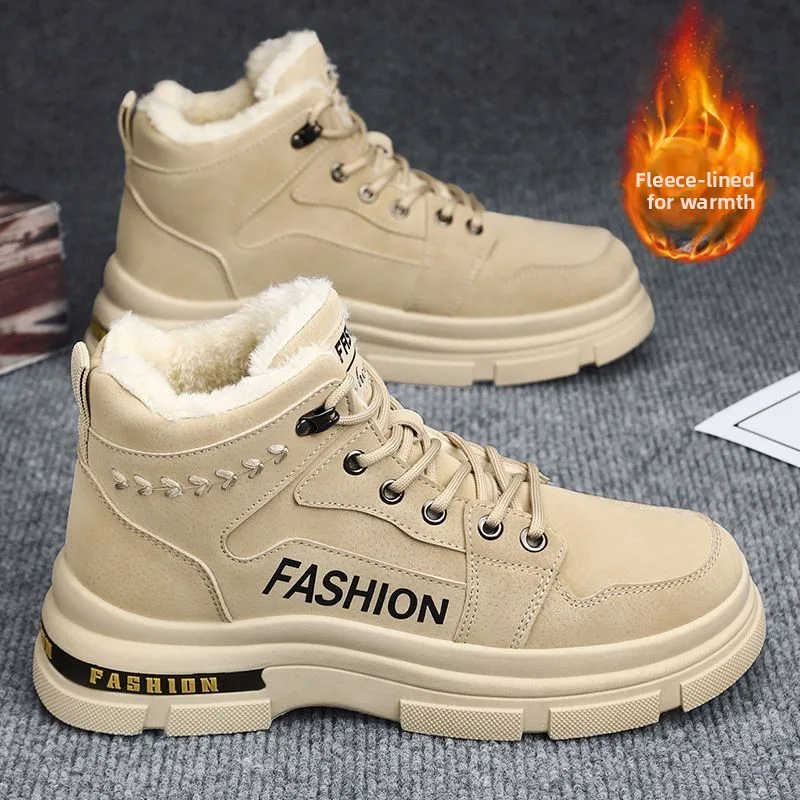 

Men's Winter Thickened Fleece Lined Boots Northeast Cotton Shoes Anti-slip Work Safety Boots High Top Snow Boots