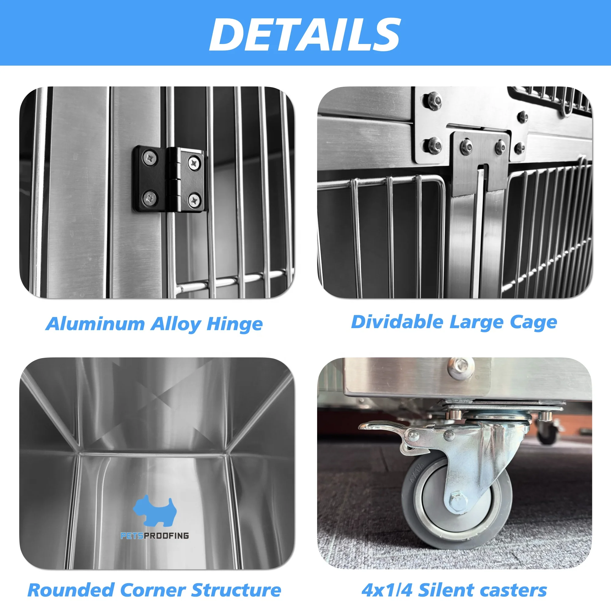 Petsproofing Kandang Hewan Hewan Multifungsi Baja Tahan Karat Besar Plastik Groomers Dokter Hewan Kandang Klinik Modular Dokter Hewan