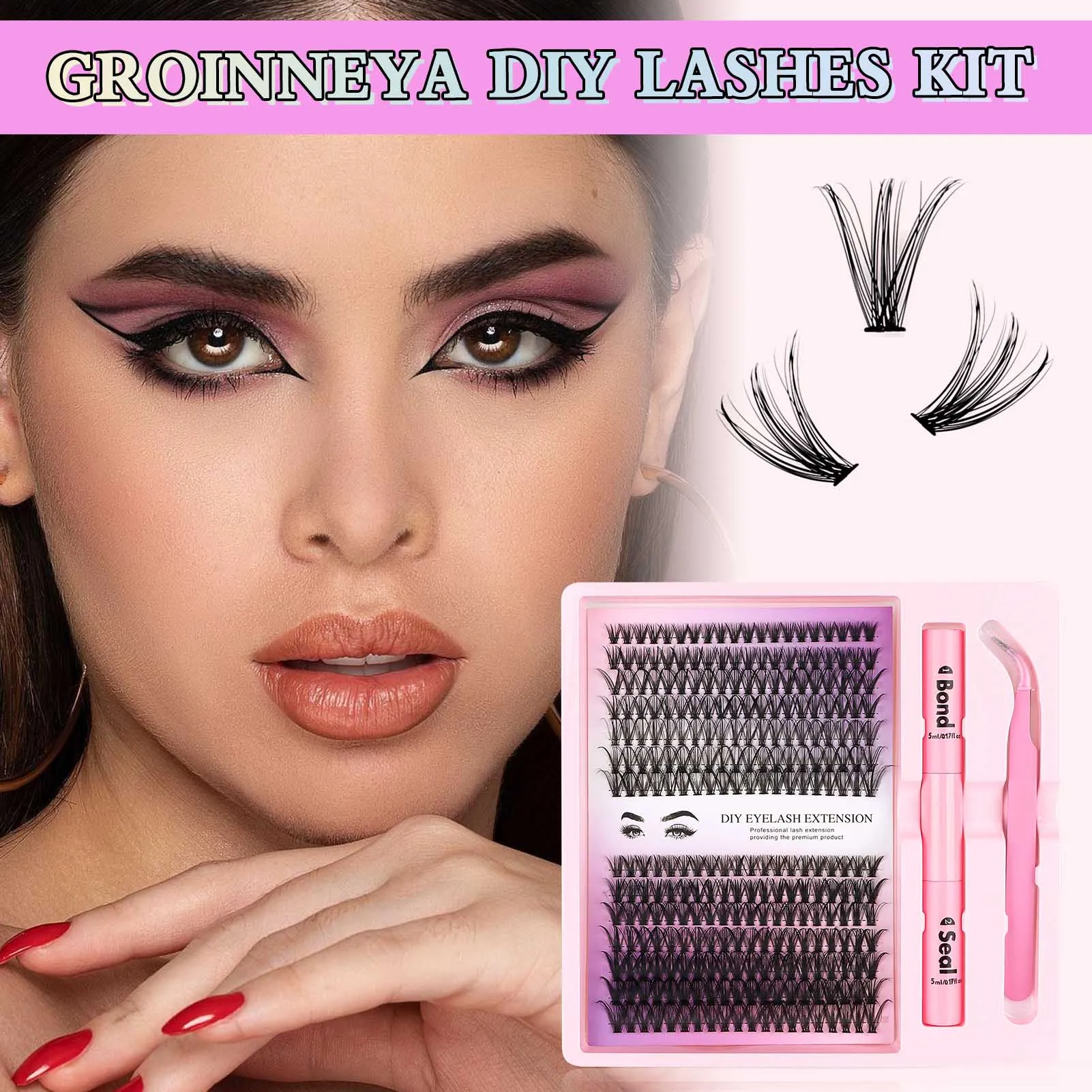 

30D 40D DIY Individual Lashes Clusters Kit 9-16mm Mixed False Eyelash Extension Kit D Curl Thick with Bond and Seal Tweezers