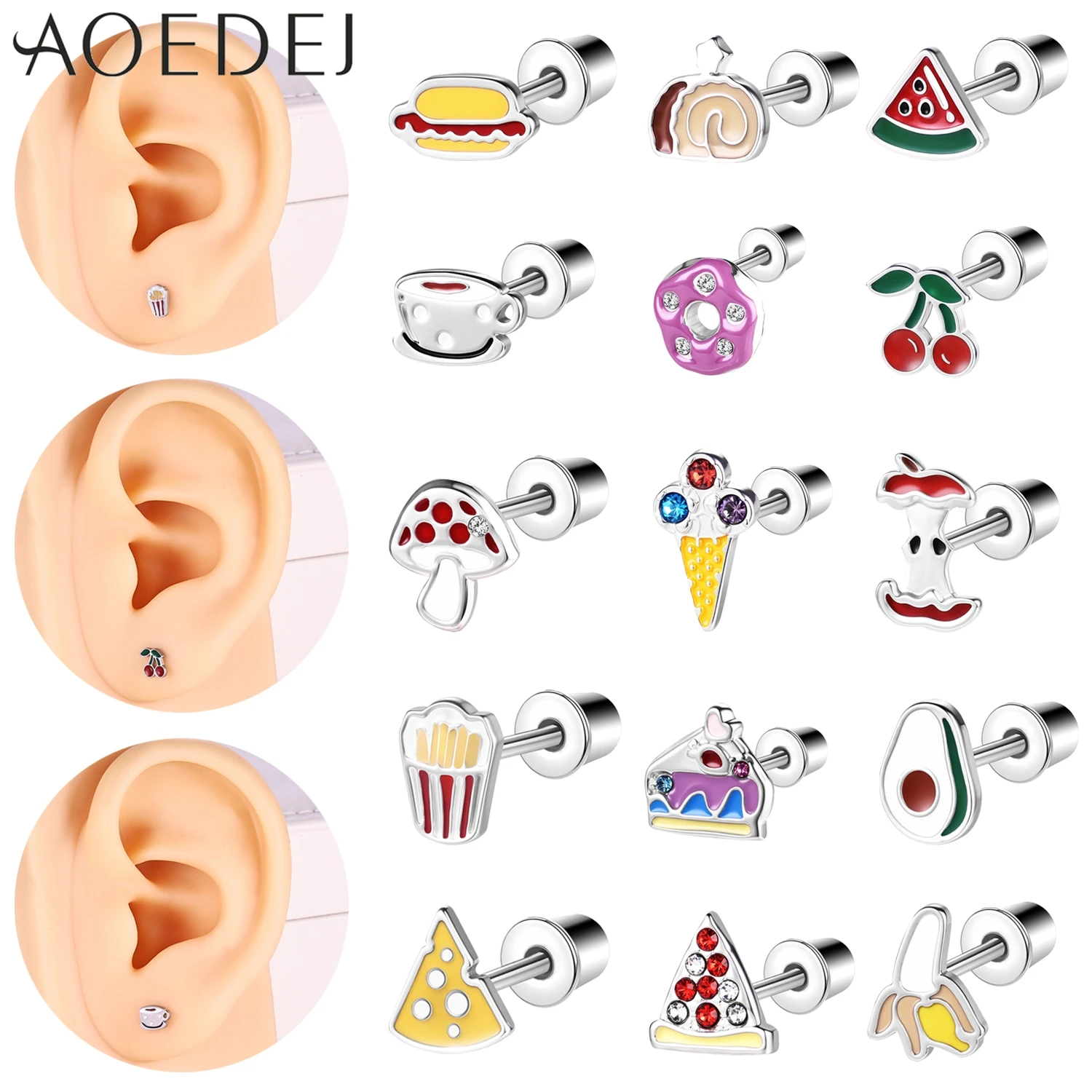 

AOEDEJ 1 Piece 20G Stainless Steel Stud Earring 6MM Ear Studs Cake Cheese Shape Ear Piercing Helix Cartilage Piercings Jewelry