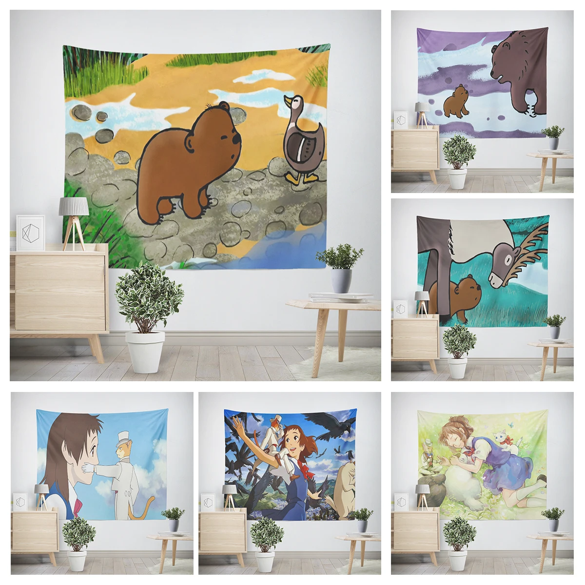 

Настенный гобелен с животными, декор для комнаты, настенный гобелен в эстетическом стиле для спальни, большой тканевый настенный гобелен