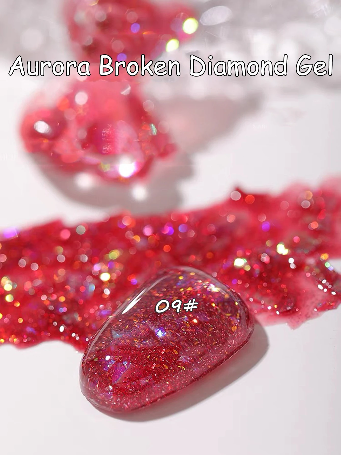 WS 10 ml 9-farbiger roter reflektierender, glänzender Nagel-Gel-Nagellack, funkelnder, semi-permanenter Soak-Off-UV-Gel-Glitzer, DIY-Nagelkunst für den Winter