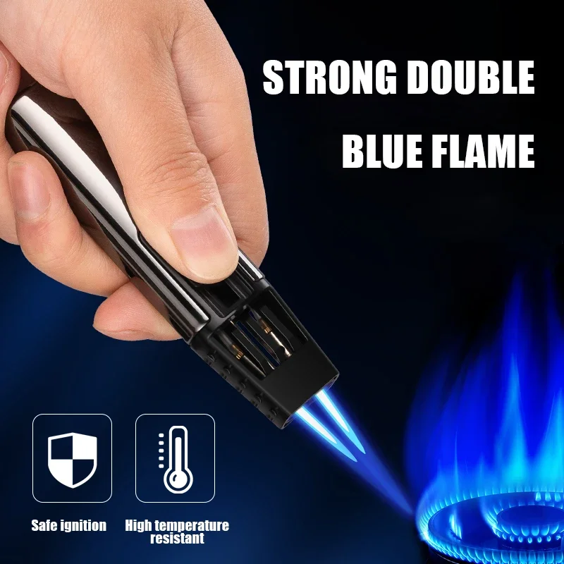 Portable And Compact Windproof Blue Flame Direct Dual Hole Small SprayGun Inflatable Lighter ForHome Cooking And Outdoor Picnics