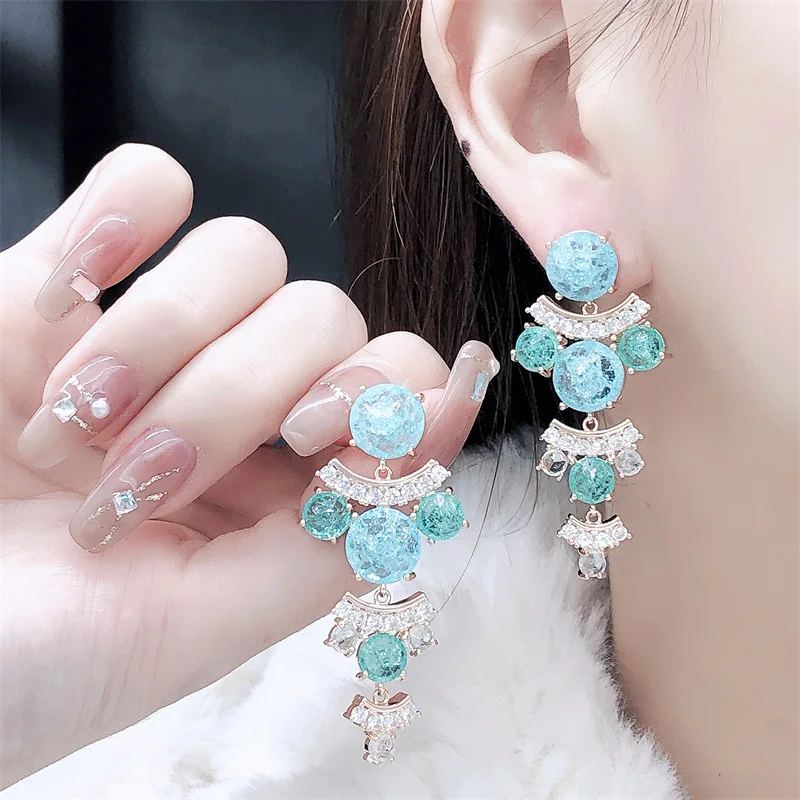 925 sterling silver light sea blue ice cracked earrings, women's ice fluff, internet famous gift earrings, cold wind earrings