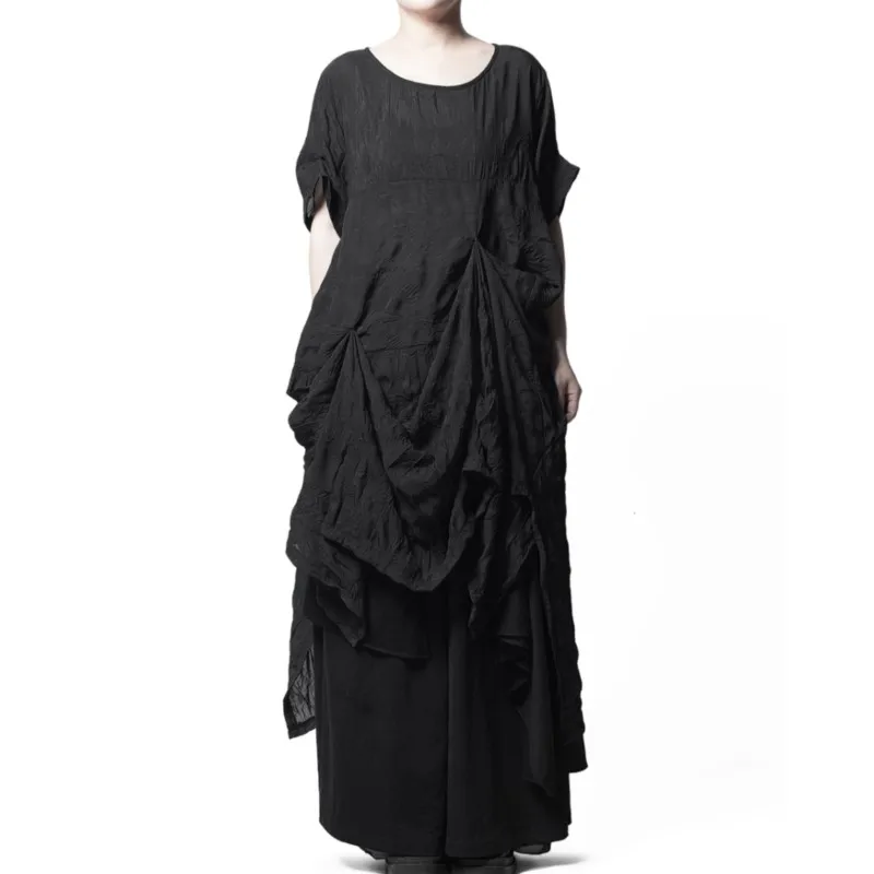 Dark Gothic Style Irregular Pleated Texture Dress Men and Women