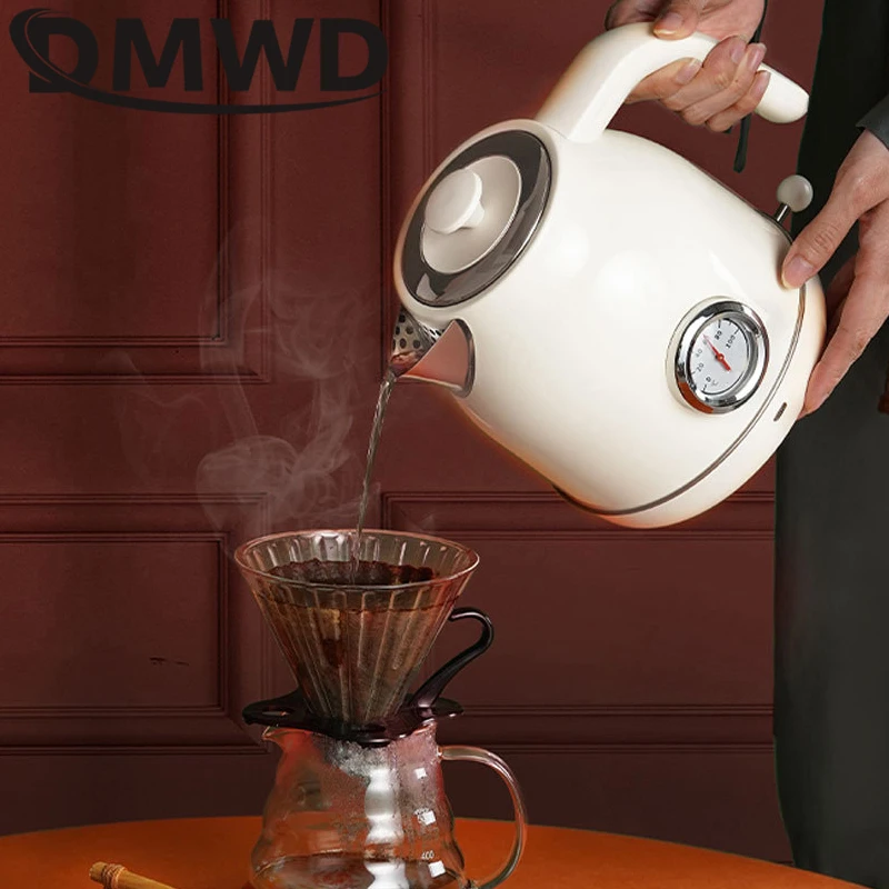 DMWD бытовой ретро чайник электрический бойлер для воды 1,7 л нагревательный горшок из нержавеющей стали 304 чайник питьевой кофейник термометр