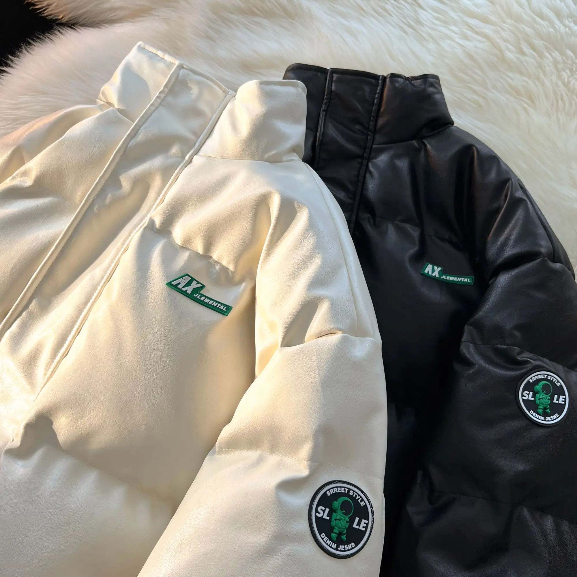 

Men's Winter Thiened PU Leather down Jaet Stand Collar Warm Large Size Loose Korean Sle eepskin Vest Cleanfit Sle