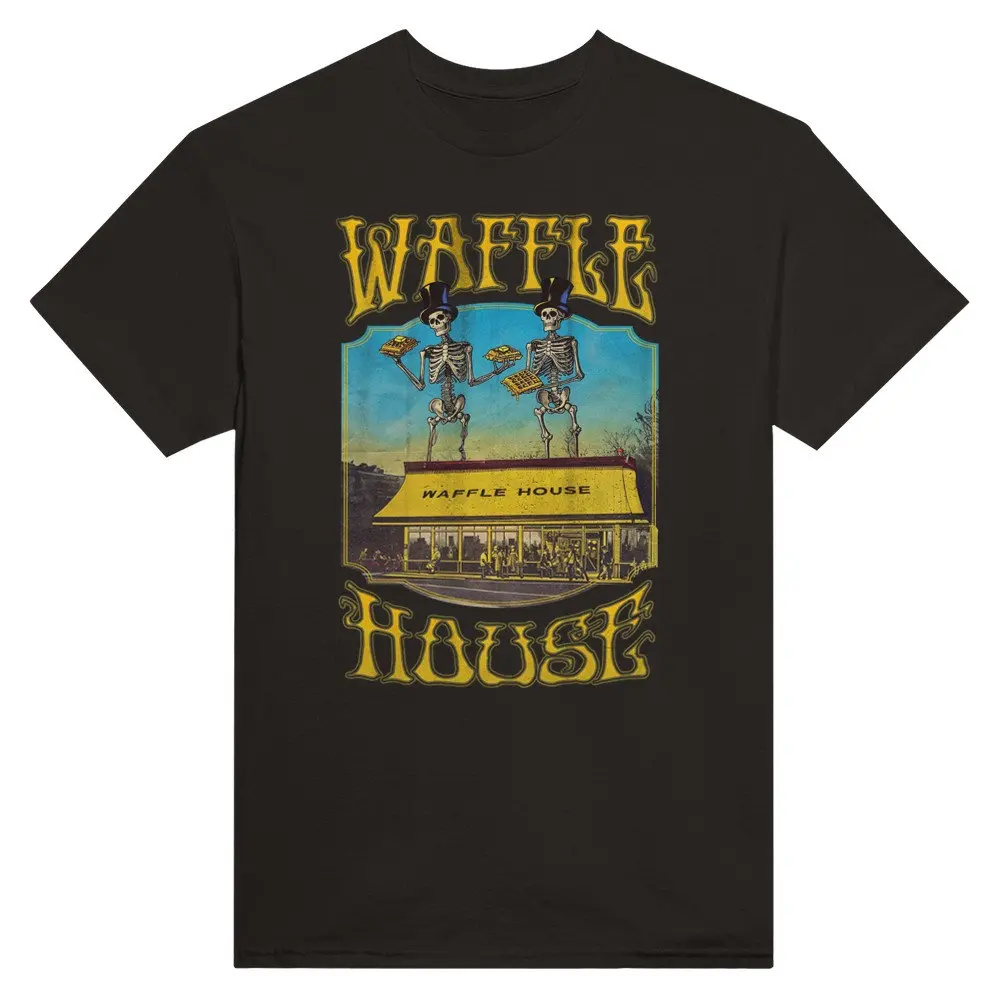 Waffle House Slogan Women T-shirt Horro Vintage Human Skeleton House Print Female Shirt New Fashion Retro Casual Girl Tee