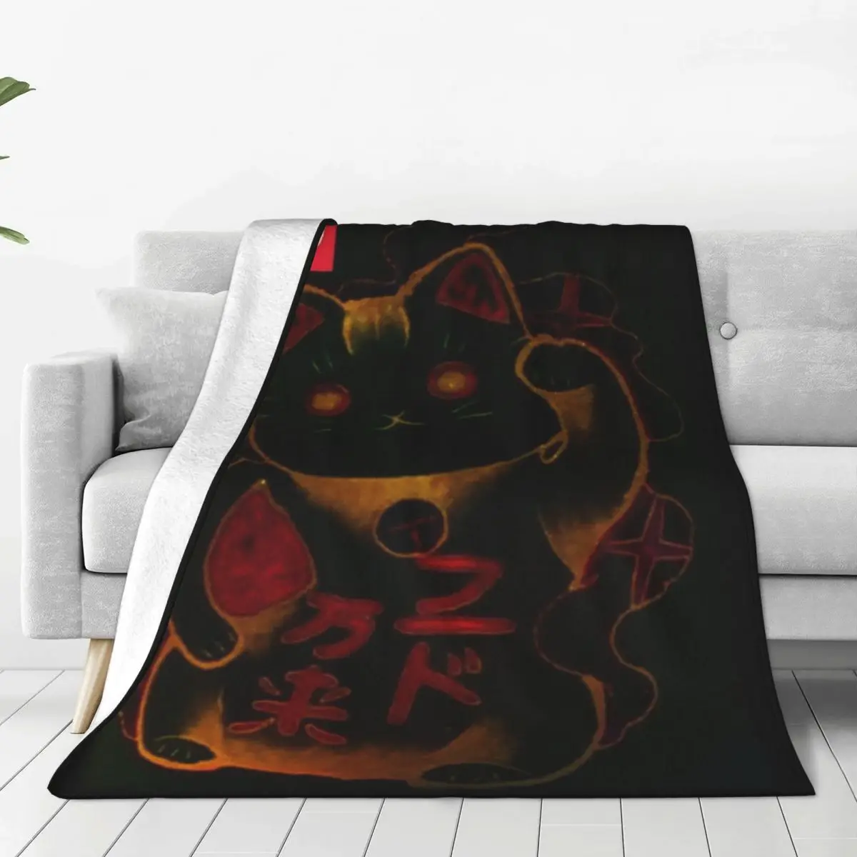 Maneki Cat With Chinese Fu Words Blanket Flannel Multi-function Sofa Throw Blankets For Couch Bedding Throws Bedspread Quilt