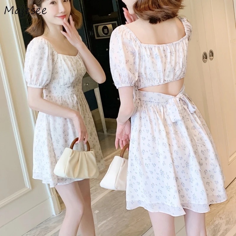 꽃 미니 드레스 여성 백리스 붕대 디자인 세련된 유행 한국 패션 캐주얼 데일리 하라주쿠 Sweet Spicy Girls Summer Y2k