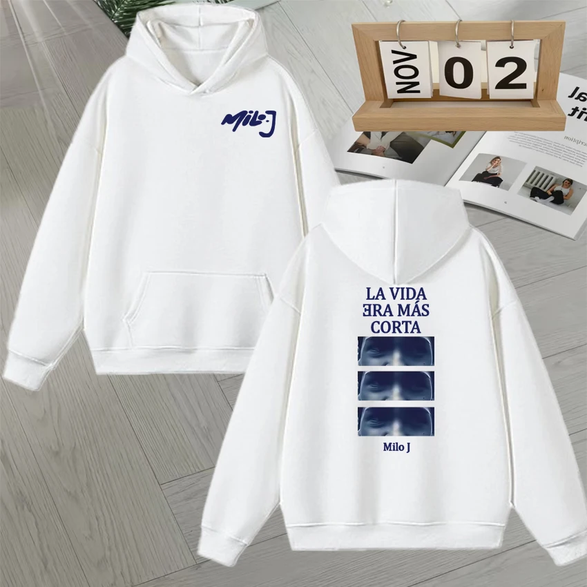 

Худи с альбомом Rapper Milo J La Vida Era Mas Corta 2026, мужская одежда в стиле хип-хоп и поп-музыка, модный оверсайз свитшот из флиса