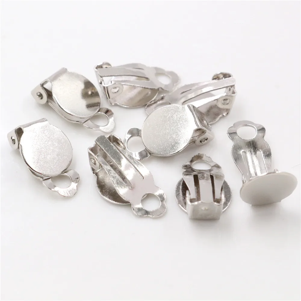 50pcs 10mm  High Quality 5 Colors Plated Iron Material Ear Clips ,Earrings Blank/Setting Base,Fit 10mm Glass Cabochons