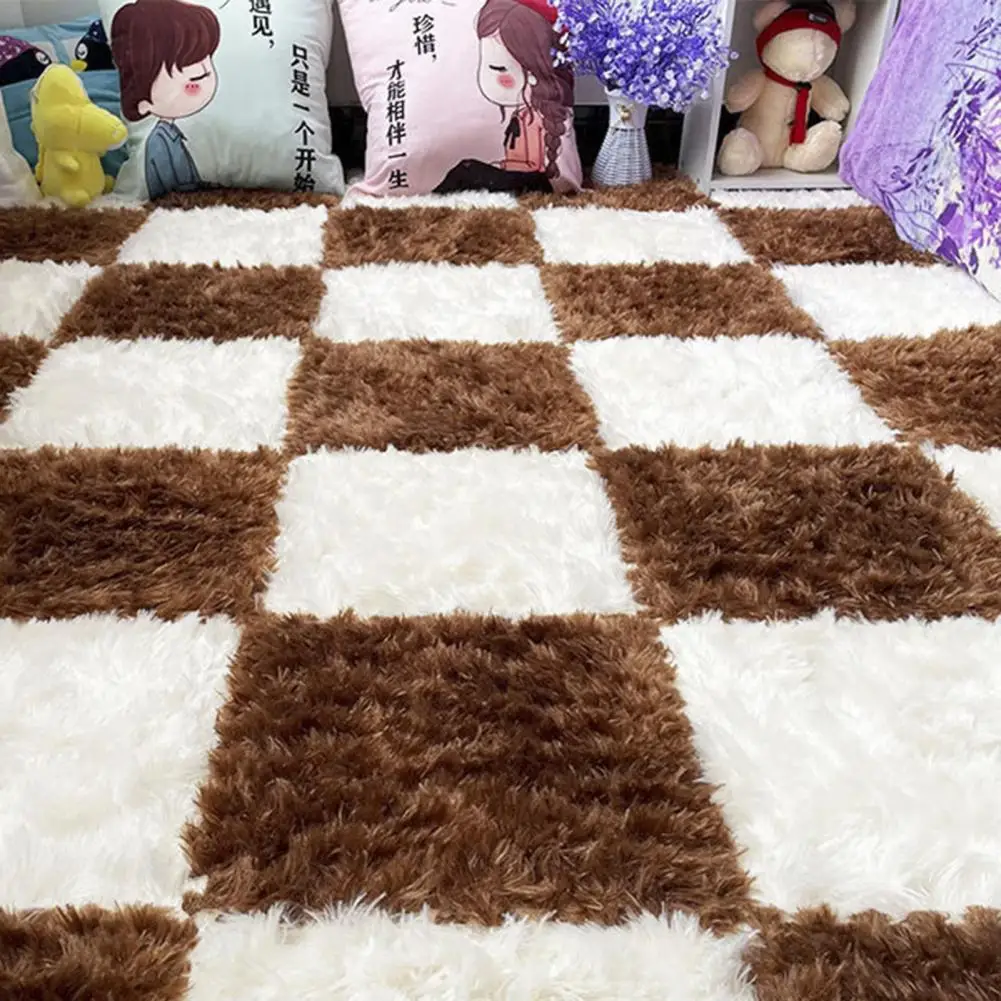 16Pcs/Set Puzzle Carpet Patchwork Jigsaw Splice Furry Plush Floor Area Rug Floor Mat Fur Plain Fluffy