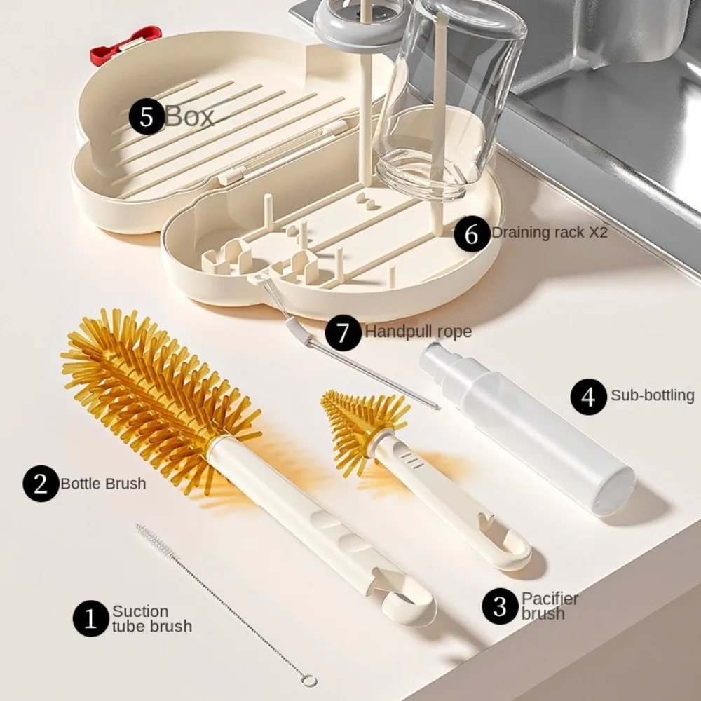 

Car Bottle Cleaning Brush Set Nipple Brush Straw Brush Glass Cup Washing Brush Storage Drain Rack Silicone