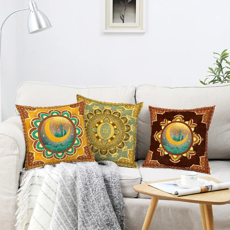 

Cushion Cover Short Plush 45x45cm Moon Ramadhan Lumbar Decorative Pillowcase for Indoor Bedroom Sofa Home Decorative Pillowcase