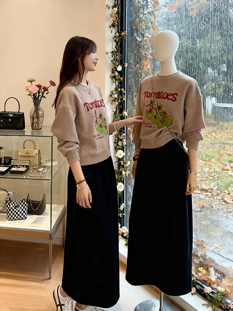 

Faionable Printed Sweatirt High Waist Wide Leg Pants Two Piece Set Women's Casual Ensemble Autumn Winter New Sle Youthful